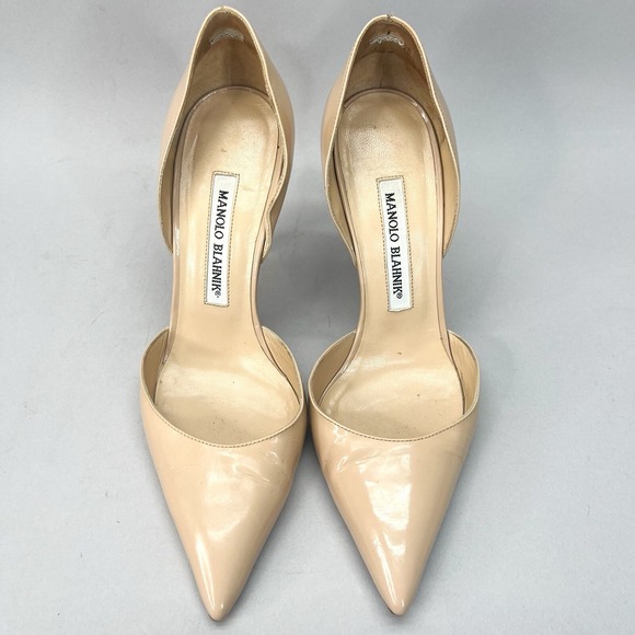 Manolo Blahnik Womens 37.5/ 7.5 Tayler D'Orsay Pumps Leather Heels Pointed Toe - Picture 1 of 12